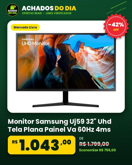Monitor Samsung Uj59 32" Uhd Tela Plana Painel Va 60Hz 4ms Hdmi FreeSync Game Mode Lu32j590uqlmzd
