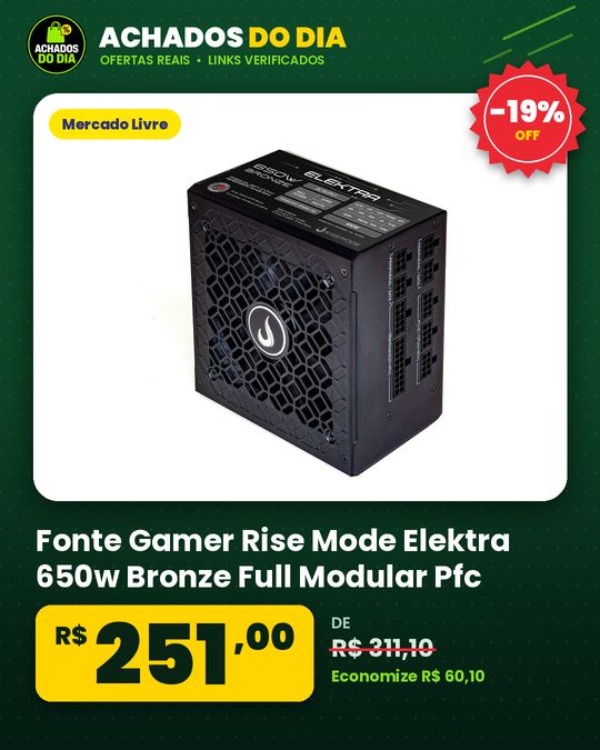 Fonte Gamer Rise Mode Elektra 650w Bronze Full Modular Pfc