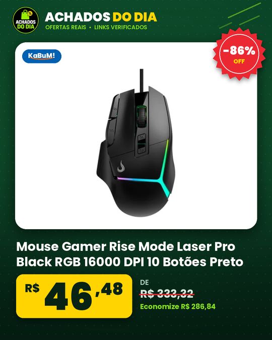Mouse Gamer Rise Mode Laser Pro Black RGB 16000 DPI 10 Botões Preto - RM-MG-LP-B