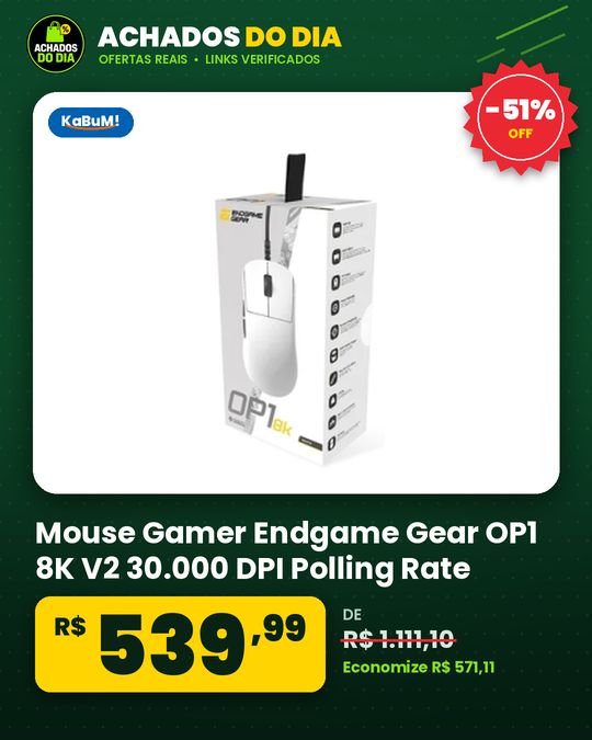 Mouse Gamer Endgame Gear OP1 8K V2 30.000 DPI Polling Rate 8000Hz Sensor PixArt PAW3950 750 IPS Branco