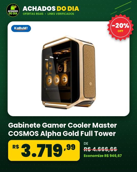 Gabinete Gamer Cooler Master COSMOS Alpha Gold Full Tower E-ATX EEB Lateral em Vidro Temperado 3X FANs