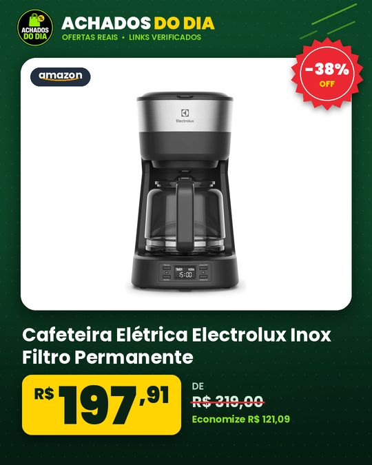 Cafeteira Elétrica Electrolux Inox Filtro Permanente Removivel Capacidade 1,2l 30 Xicaras Função Timer Painel