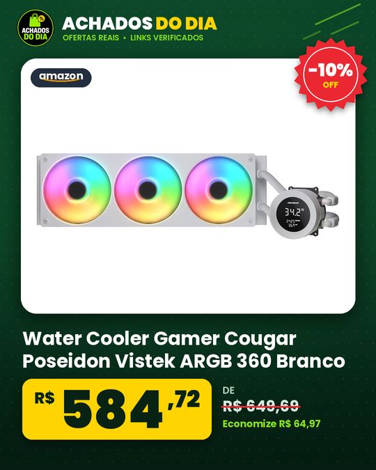 Water Cooler Gamer Cougar Poseidon Vistek ARGB 360 Branco com Display de Monitoramento F