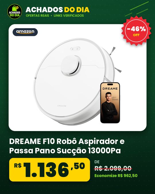 DREAME F10 Robô Aspirador e Passa Pano Sucção 13000Pa Limpeza de Sujeiras Secas e Úmi