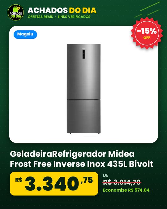 GeladeiraRefrigerador Midea Frost Free Inverse Inox 435L Bivolt