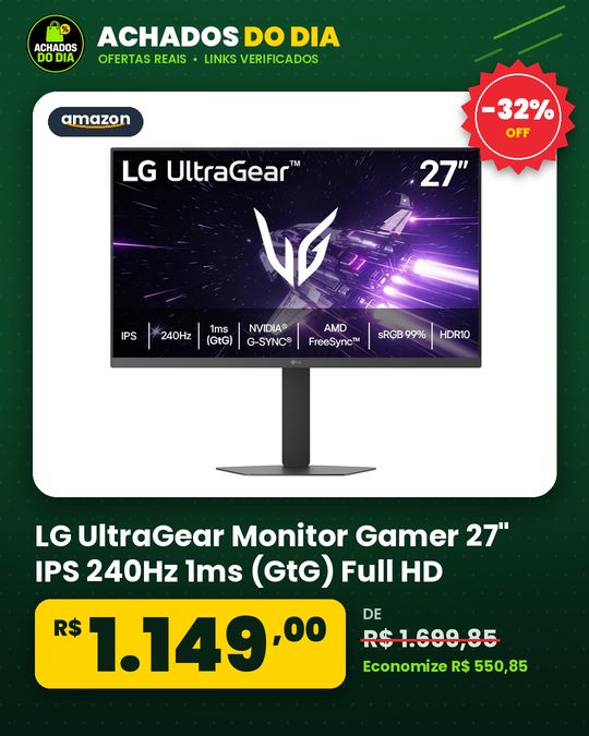 LG UltraGear Monitor Gamer 27" IPS 240Hz 1ms (GtG) Full HD (1920x1080) sRGB 99% HDMI 2.0 NVIDIA G-SYNC AMD FreeSync Premium