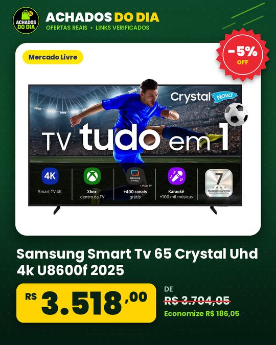 Samsung Smart Tv 65 Crystal Uhd 4k U8600f 2025, Xbox Cloud Gaming, Canais Gratuitos, Alexa
