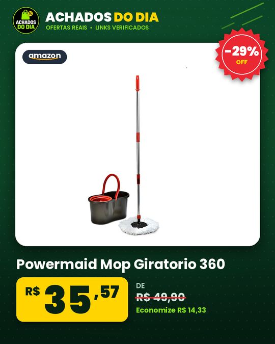 Powermaid Mop Giratorio 360 - Dois baldes com Centrífuga de Plástico - Balde de Enxague com 4L