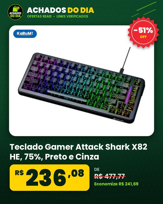 Teclado Gamer Attack Shark X82 HE, 75%, Preto e Cinza