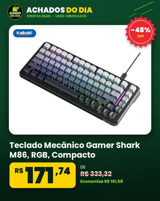 Teclado Mecânico Gamer Shark M86, RGB, Compacto
