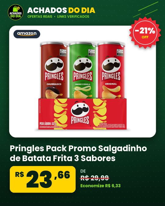 Pringles Pack Promo Salgadinho de Batata Frita 3 Sabores - Original, Creme e Cebola e Churrasco