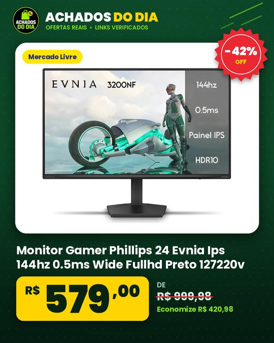 Monitor Gamer Phillips 24 Evnia Ips 144hz 0.5ms Wide Fullhd Preto 127220v