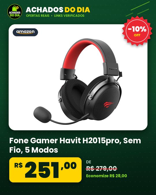 Fone Gamer Havit H2015pro, Sem Fio, 5 Modos - Multiplataform Preto