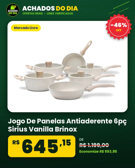 Jogo De Panelas Antiaderente 6pç Sirius Vanilla Brinox