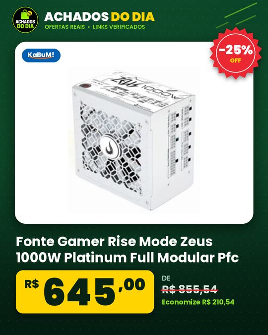 Fonte Gamer Rise Mode Zeus 1000W Platinum Full Modular Pfc Ativo Branco Rm Psu 02 Pa 1000 W