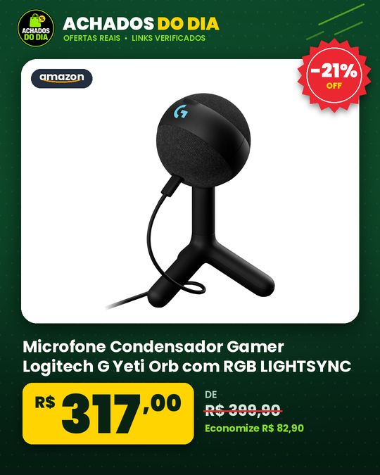 Microfone Condensador Gamer Logitech G Yeti Orb com RGB LIGHTSYNC