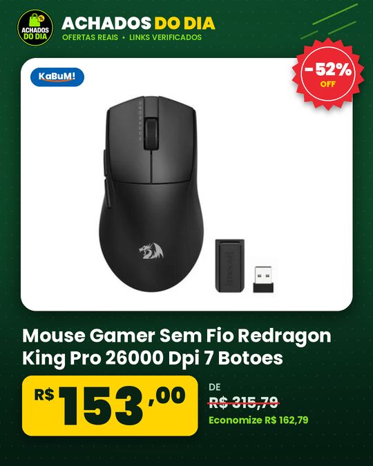 Mouse Gamer Sem Fio Redragon King Pro 26000 Dpi 7 Botoes Wireless Bluetooth Preto M916 Pro 1K