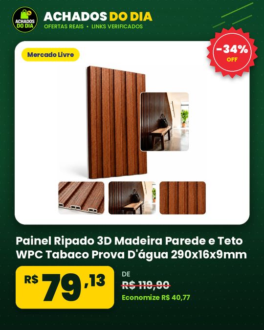 Painel Ripado 3D Madeira Parede e Teto WPC Tabaco Prova D'água 290x16x9mm