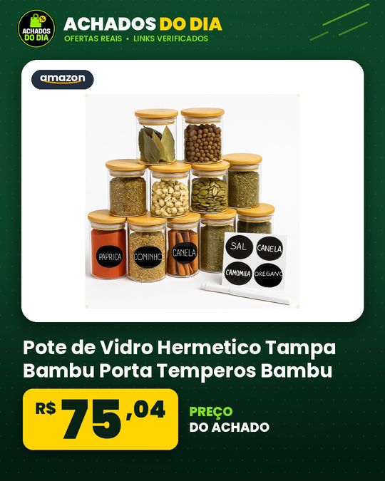 Pote de Vidro Hermetico Tampa Bambu Porta Temperos Bambu Potes Para Temperos Pote de Vidro Para Tempero 10un