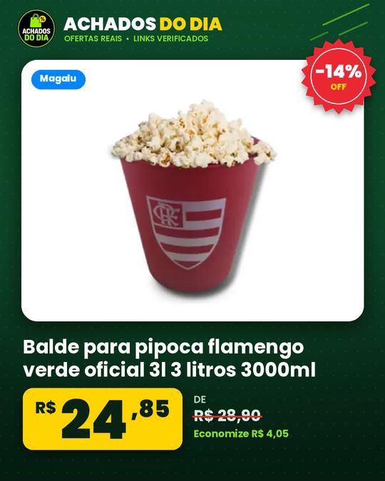 Balde para pipoca flamengo verde oficial 3l 3 litros 3000ml