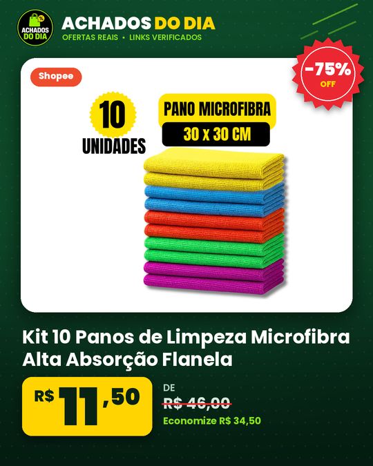 Kit 10 Panos de Limpeza Microfibra Alta Absorção Flanela Automotivo Carro Pia 30x30cm Vidro Multiuso Pano De Limpeza