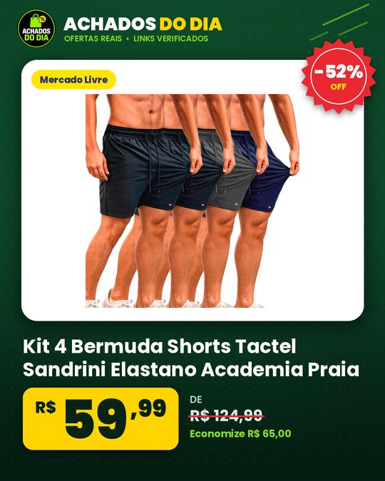 Kit 4 Bermuda Shorts Tactel Sandrini Elastano Academia Praia