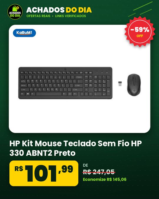 HP Kit Mouse Teclado Sem Fio HP 330 ABNT2 Preto