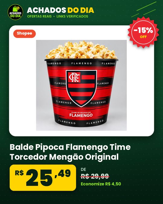 Balde Pipoca Flamengo Time Torcedor Mengão Original