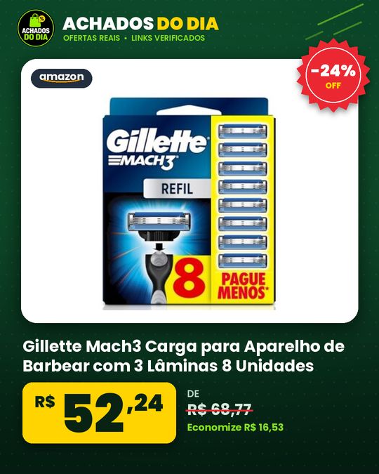Gillette Mach3 Carga para Aparelho de Barbear com 3 Lâminas 8 Unidades