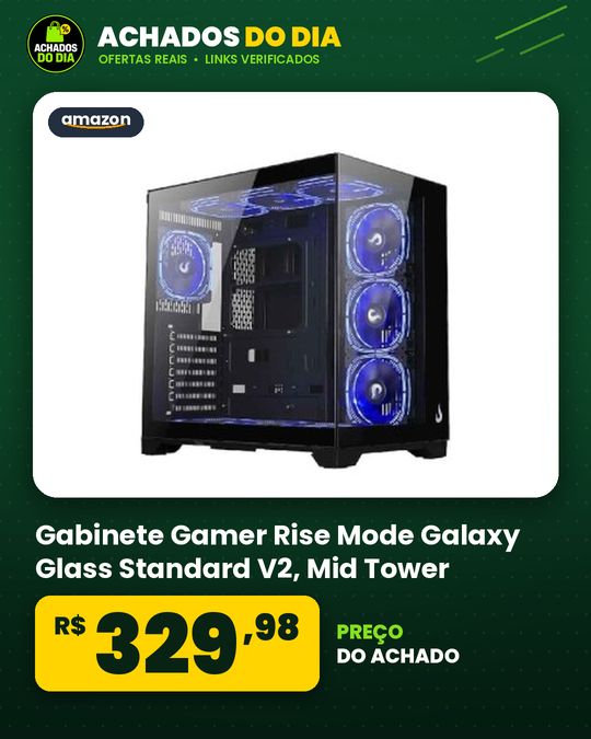 Gabinete Gamer Rise Mode Galaxy Glass Standard V2, Mid Tower, Atx, Lateral E Frontal Em Vidro Temperado
