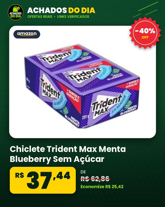 Chiclete Trident Max Menta Blueberry Sem Açúcar - Caixa com 14 unid. de 16,5g