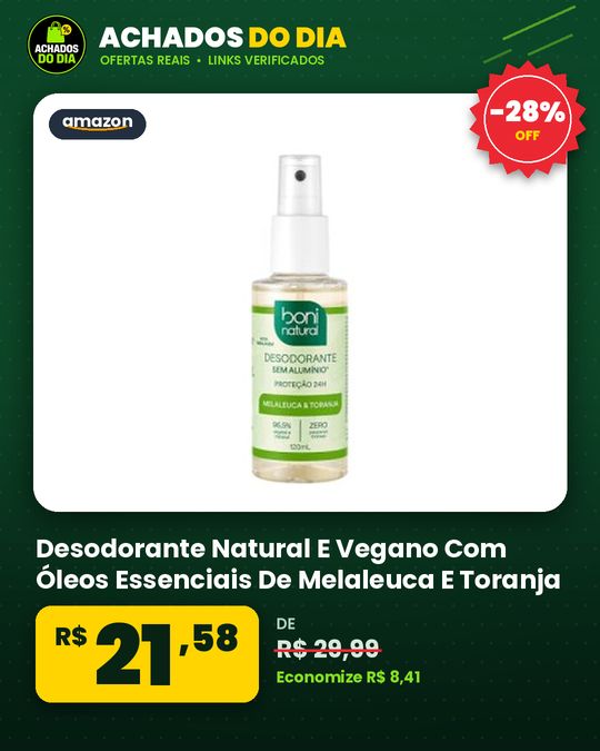Desodorante Natural E Vegano Com Óleos Essenciais De Melaleuca E Toranja, 24h De Proteção, Sem Alumínio