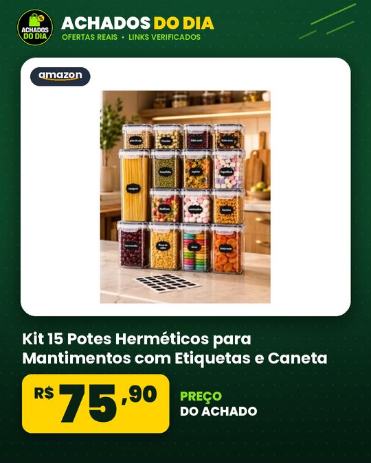 Kit 15 Potes Herméticos para Mantimentos com Etiquetas e Caneta