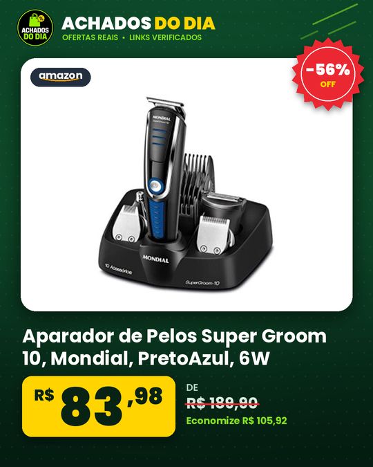 Aparador de Pelos Super Groom 10, Mondial, PretoAzul, 6W, Bivolt - BG-03