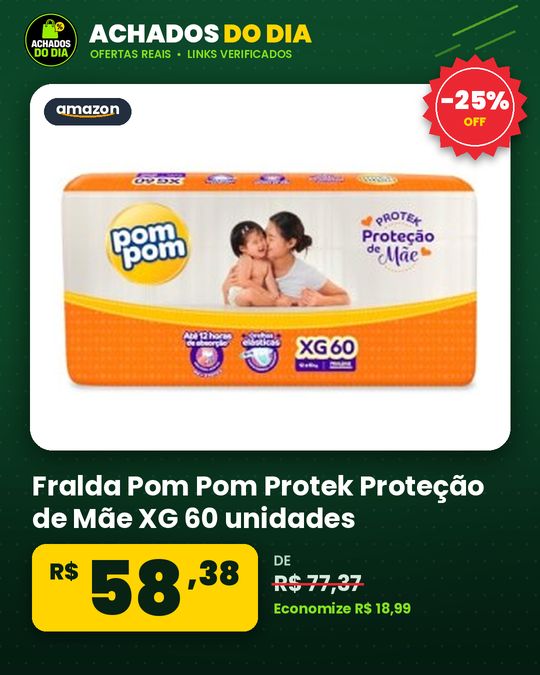 Fralda Pom Pom Protek Proteção de Mãe XG 60 unidades