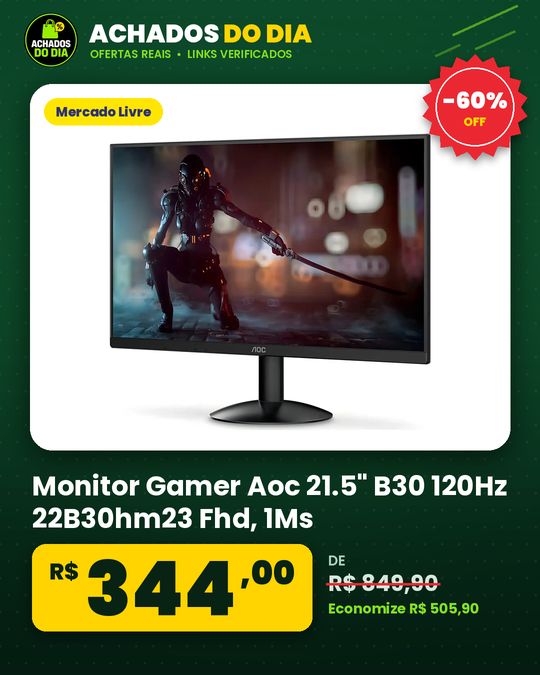 Monitor Gamer Aoc 21.5" B30 120Hz 22B30hm23 Fhd, 1Ms, Preto 22"