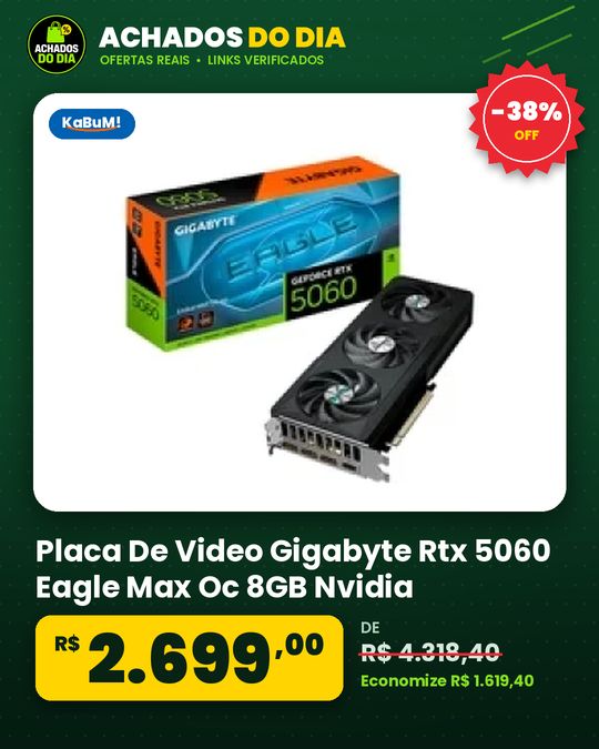 Placa De Video Gigabyte Rtx 5060 Eagle Max Oc 8GB Nvidia Geforce 8GB Gddr7 128Bit Tripl