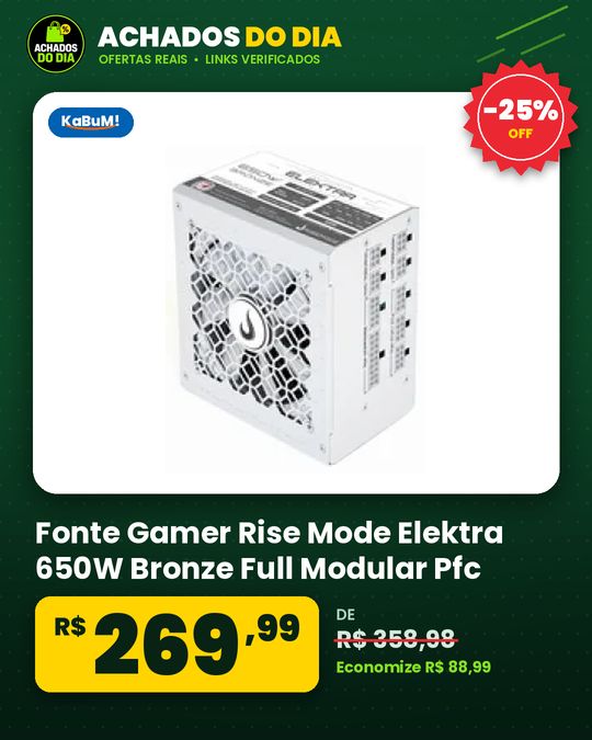 Fonte Gamer Rise Mode Elektra 650W Bronze Full Modular Pfc Ativo Branco Rm Psu Elkm 650