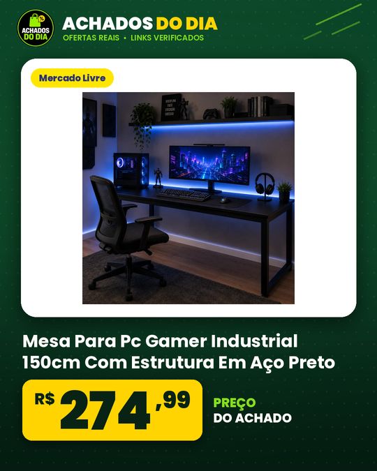 Mesa Para Pc Gamer Industrial 150cm Com Estrutura Em Aço Preto