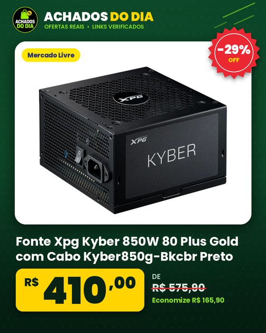 Fonte Xpg Kyber 850W 80 Plus Gold com Cabo Kyber850g-Bkcbr Preto
