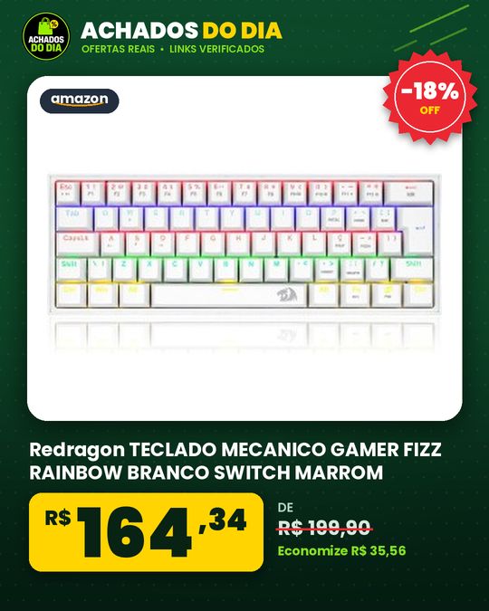 Redragon TECLADO MECANICO GAMER FIZZ RAINBOW BRANCO SWITCH MARROM