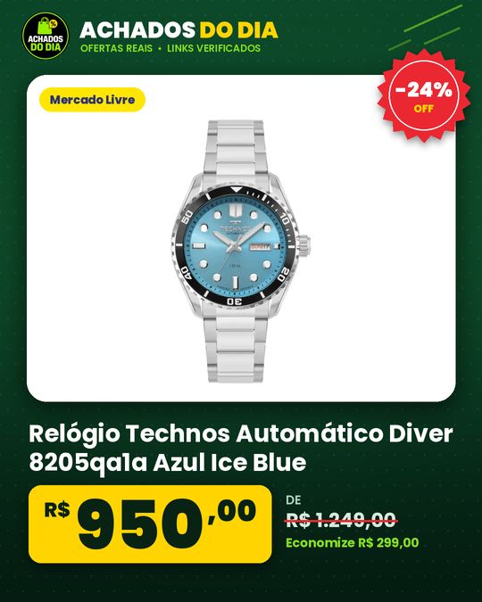 Relógio Technos Automático Diver 8205qa1a Azul Ice Blue