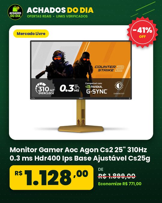 Monitor Gamer Aoc Agon Cs2 25" 310Hz 0.3 ms Hdr400 Ips Base Ajustável Cs25g