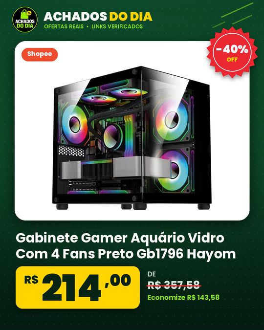 Gabinete Gamer Aquário Vidro Com 4 Fans Preto Gb1796 Hayom