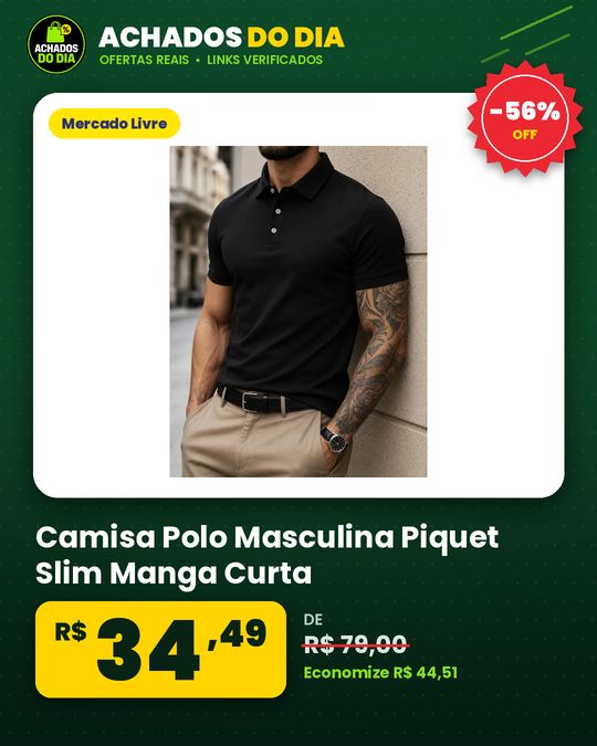Camisa Polo Masculina Piquet Slim Manga Curta