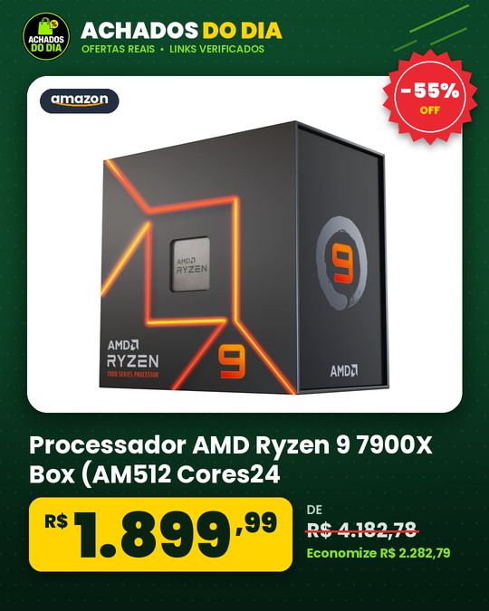 Processador AMD Ryzen 9 7900X Box (AM512 Cores24 Threads5.6GHz76 MB CacheRadeon Gr