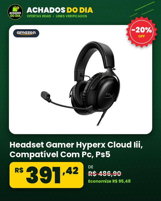 Headset Gamer Hyperx Cloud Iii, Compatível Com Pc, Ps5, Xbox Series X|s, Drivers Angulados De 53mm, Áudio Dts