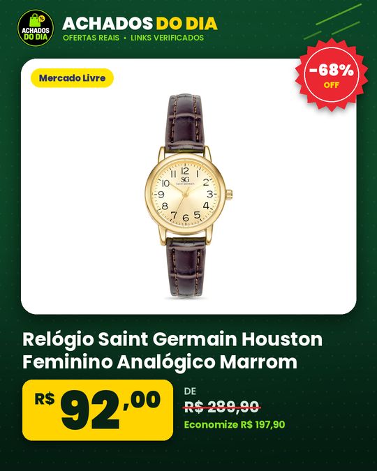 Relógio Saint Germain Houston Feminino Analógico Marrom Dourado Com Pulseira de Couro Sintético