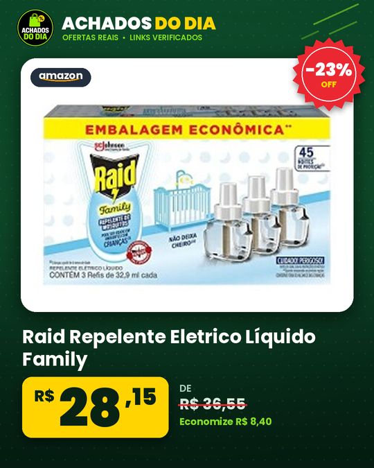 Raid Repelente Eletrico Líquido Family, 45 Noites De Proteção, 3 Refis