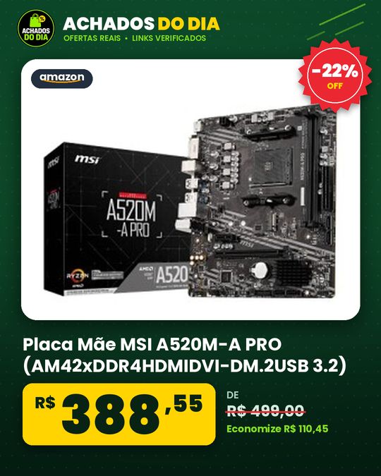 Placa Mãe MSI A520M-A PRO (AM42xDDR4HDMIDVI-DM.2USB 3.2)